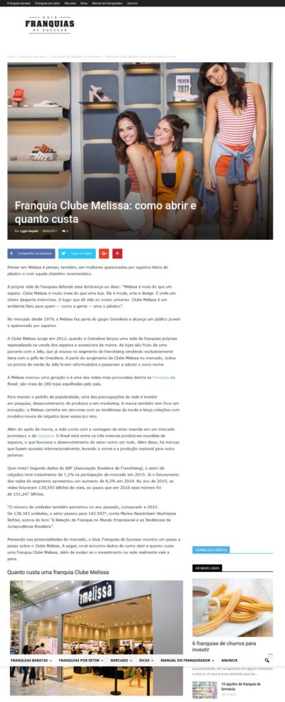 A advogada Marina Nascimbem Bechtejew Richter, especialista em questões jurídicas para franquia, do escritório NB Advogados, concedeu entrevista ao Portal Guia Franquias de Sucesso dando dicas aos interessados em adquirir uma franquia Clube Melissa,